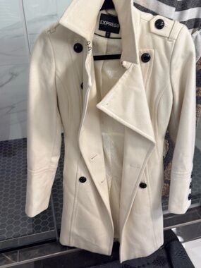 Express Cream Double-Breasted Wool-Blend Trench Coat